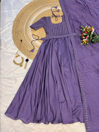 SM Exclusive Party Wear Draping Style Vichitra Silk Gown Set with Designer Belt