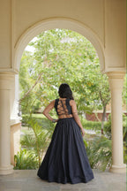SM Fully Stitched Black Cora Cotton Garba Lehenga Set with Gamthi Thread Work