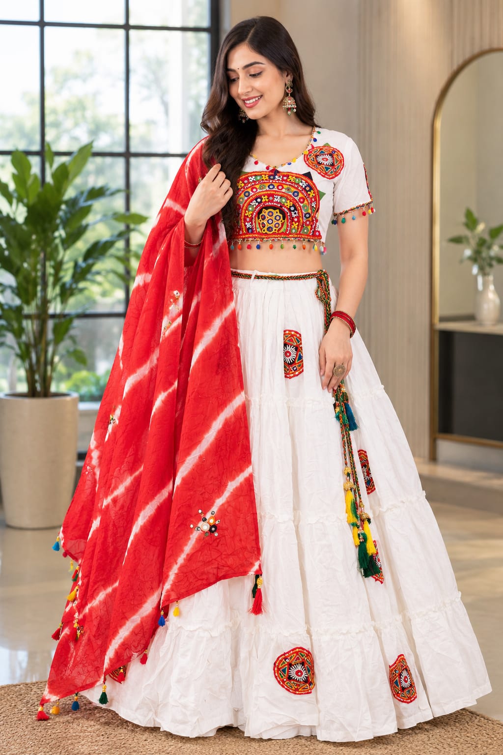 SM Traditional Paithani Embroidered Pure Cotton Chaniya Choli with Tassels (Full Set)