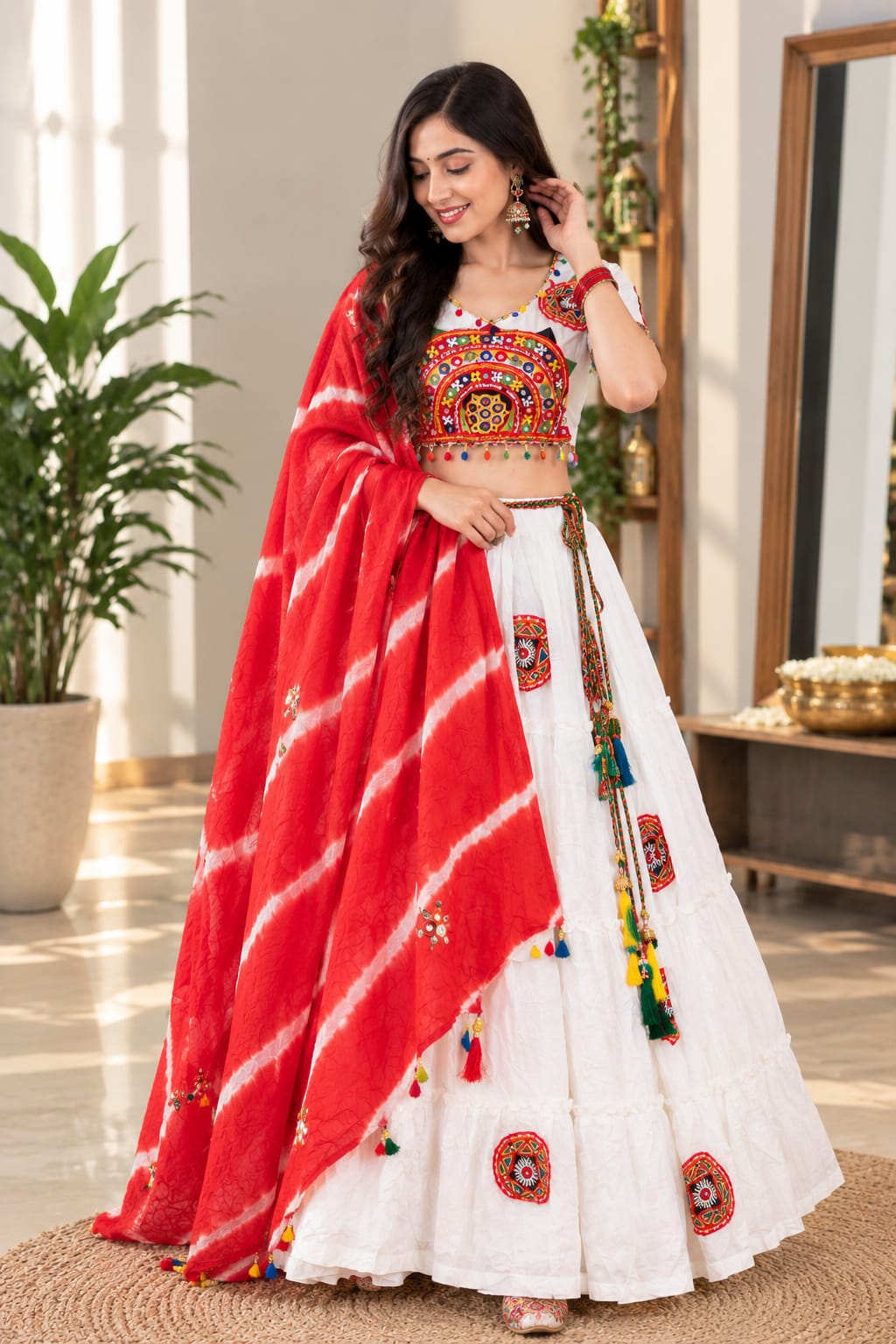 SM Traditional Paithani Embroidered Pure Cotton Chaniya Choli with Tassels (Full Set)