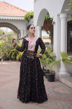 SM Grand Flair Laheriya Print Faux Georgette Gown with Kutchi Patchwork