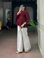SM Handcrafted Kodi & Gamthi Work Party Wear Chinon Shirt