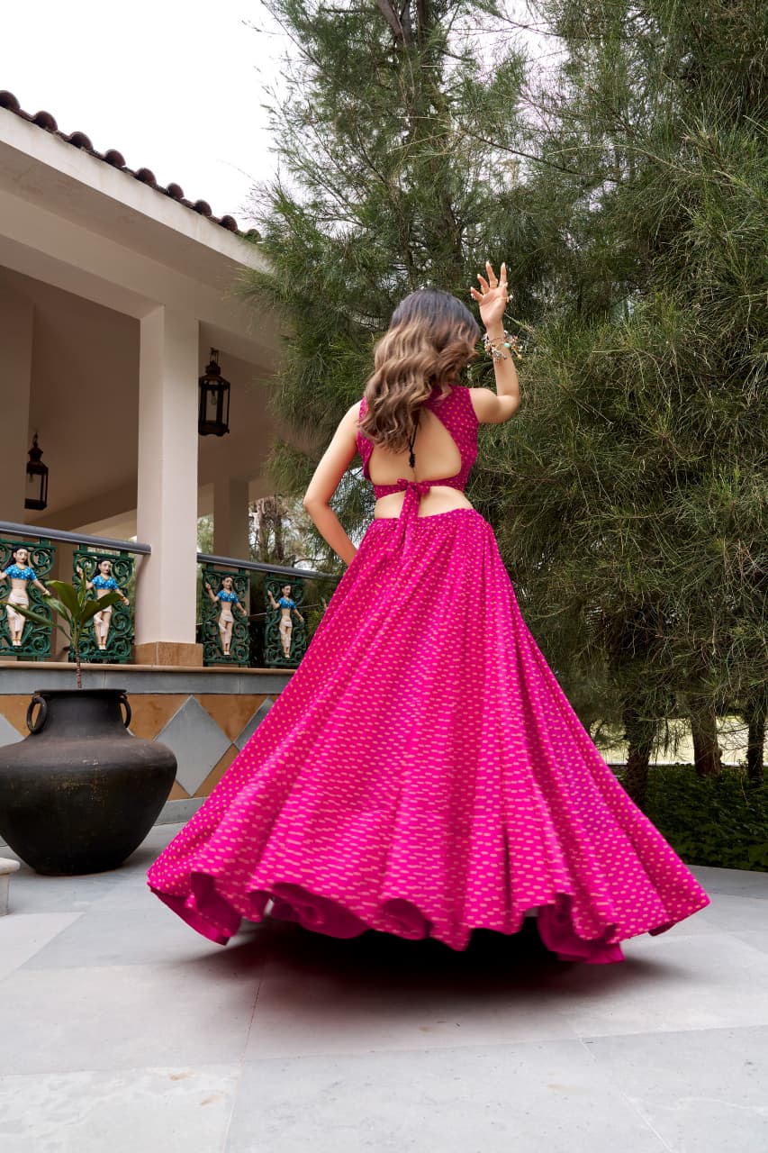 SM Grand Flair Bandhani Georgette Chaniya Choli with Stitched Blouse