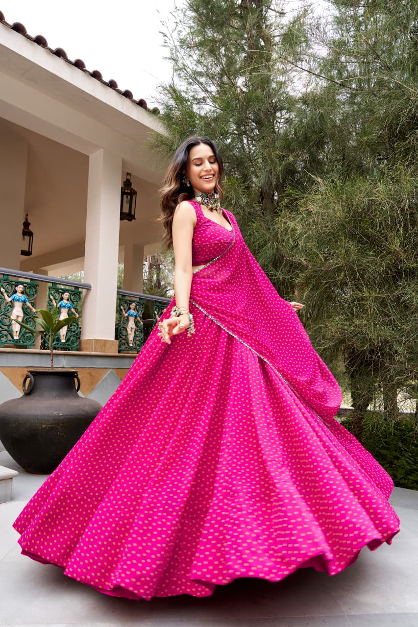 SM Grand Flair Bandhani Georgette Chaniya Choli with Stitched Blouse