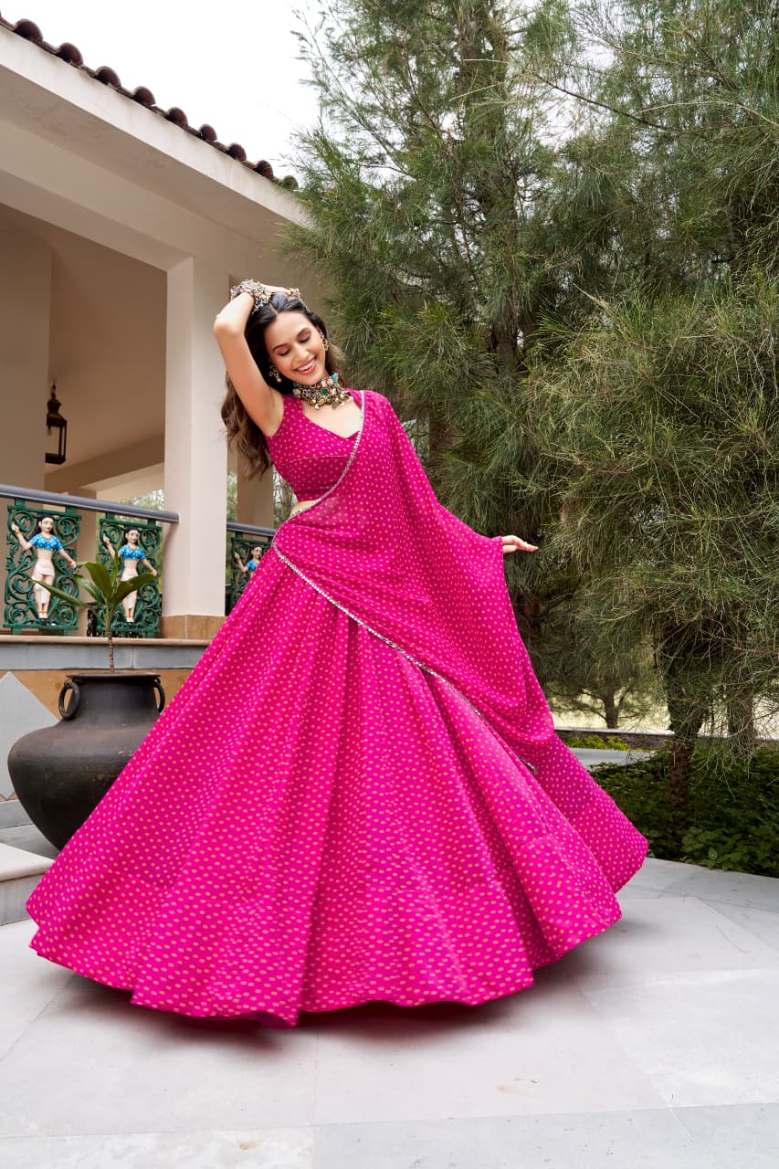 SM Grand Flair Bandhani Georgette Chaniya Choli with Stitched Blouse