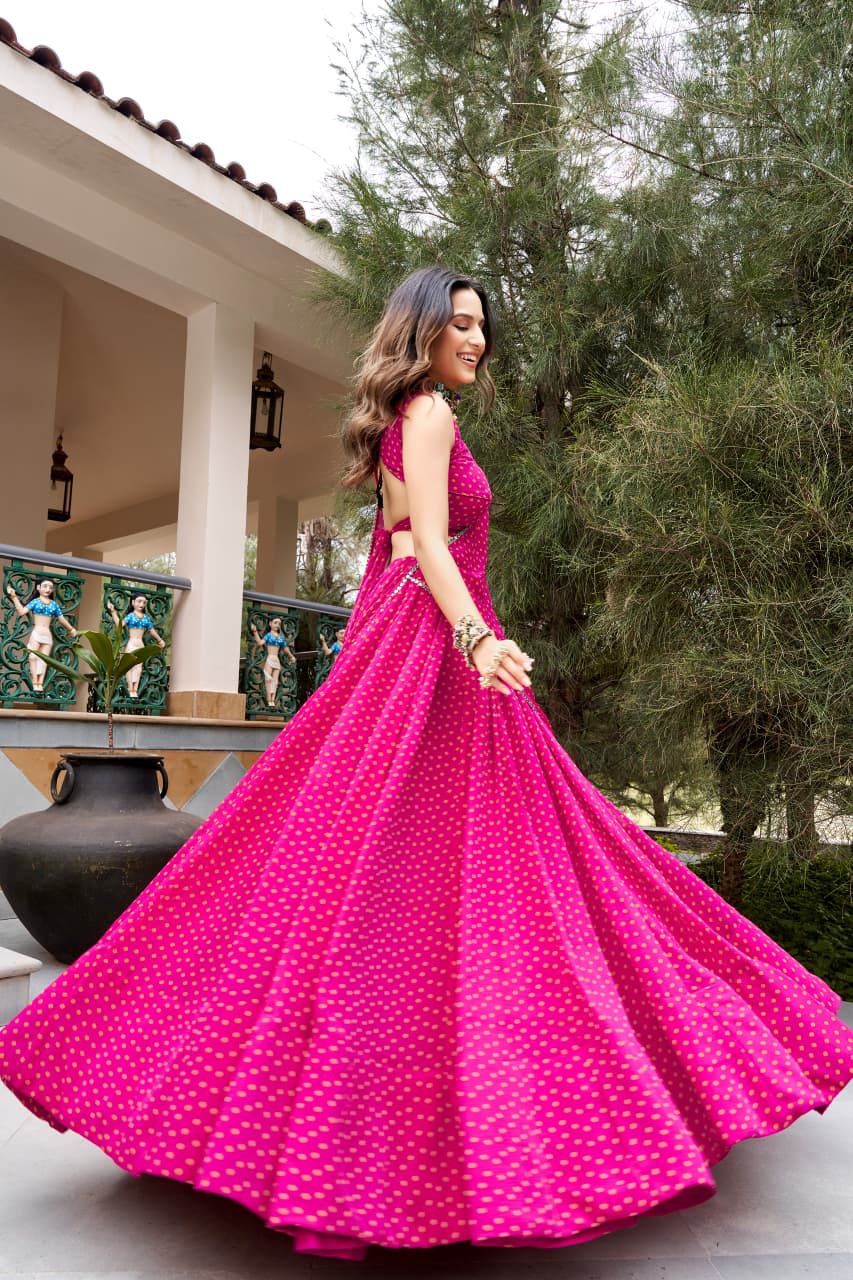 SM Grand Flair Bandhani Georgette Chaniya Choli with Stitched Blouse