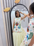 SM Handcrafted Real Mirror & Thread Work Khadi Cotton Festive Lehenga Set