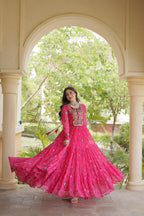 SM Grand Flair Bandhani Print Faux Georgette Gown with Kutchi Patchwork
