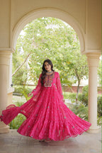 SM Grand Flair Bandhani Print Faux Georgette Gown with Kutchi Patchwork