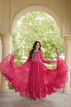 SM Grand Flair Bandhani Print Faux Georgette Gown with Kutchi Patchwork