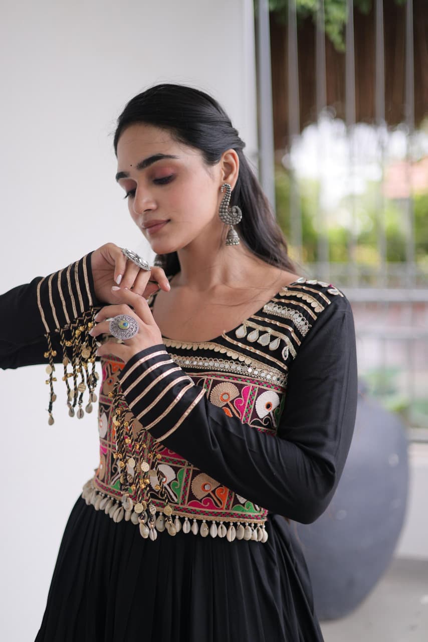 SM Rayon Kutchi Gamthi & Mirror Work Festive Gown