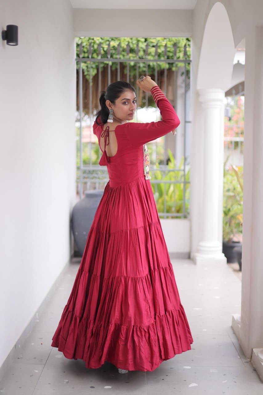 SM Rayon Kutchi Gamthi & Mirror Work Festive Gown