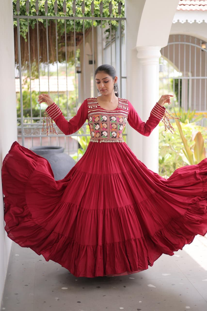 SM Rayon Kutchi Gamthi & Mirror Work Festive Gown