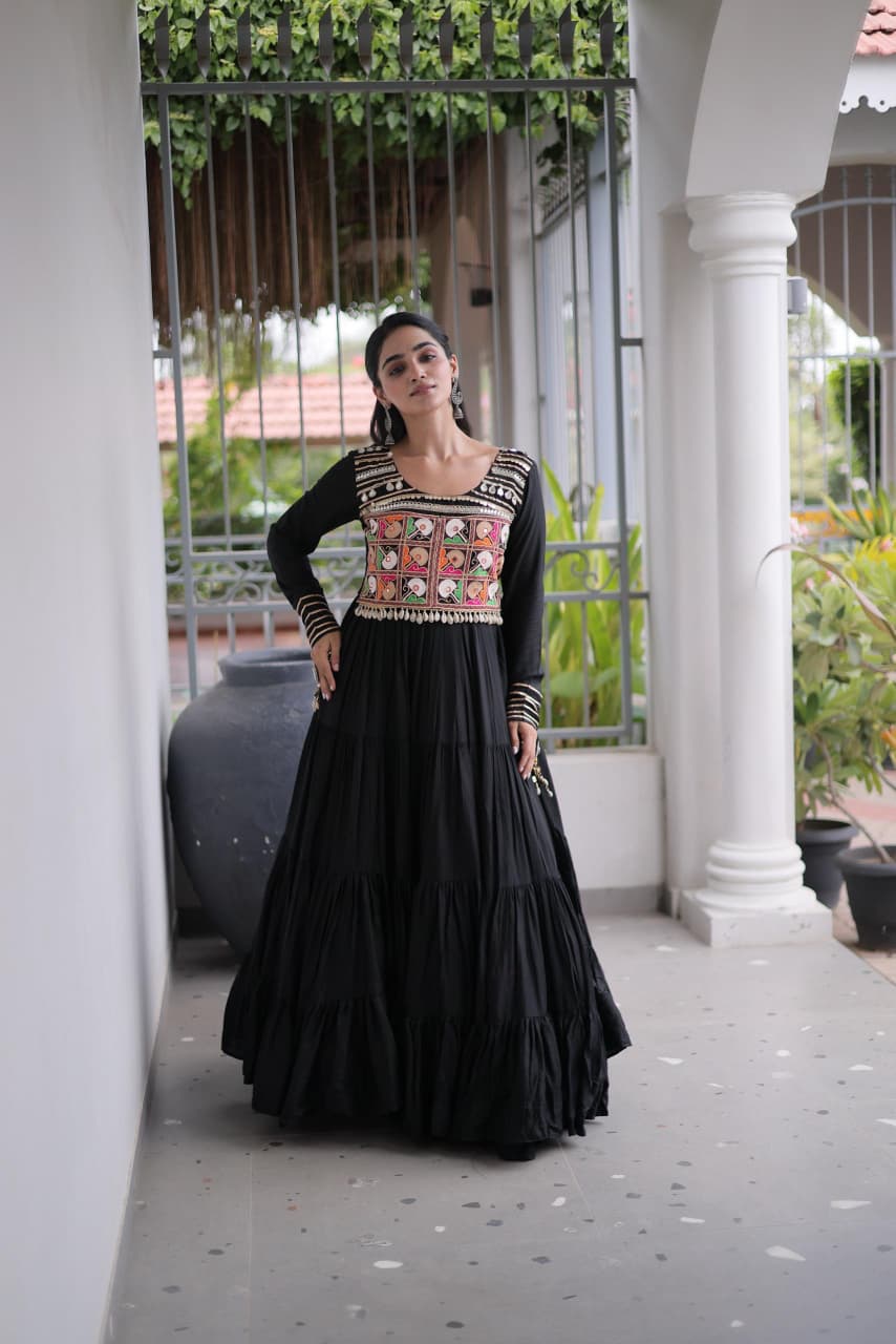 SM Rayon Kutchi Gamthi & Mirror Work Festive Gown