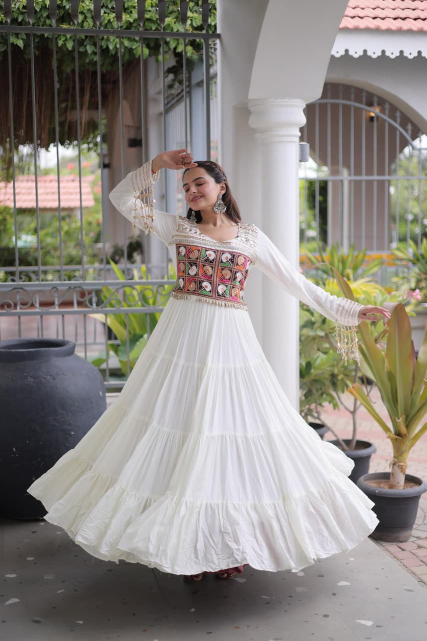 SM Rayon Kutchi Gamthi & Mirror Work Festive Gown