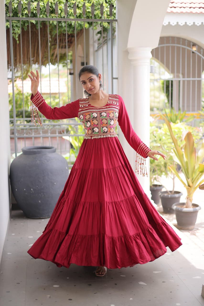 SM Rayon Kutchi Gamthi & Mirror Work Festive Gown