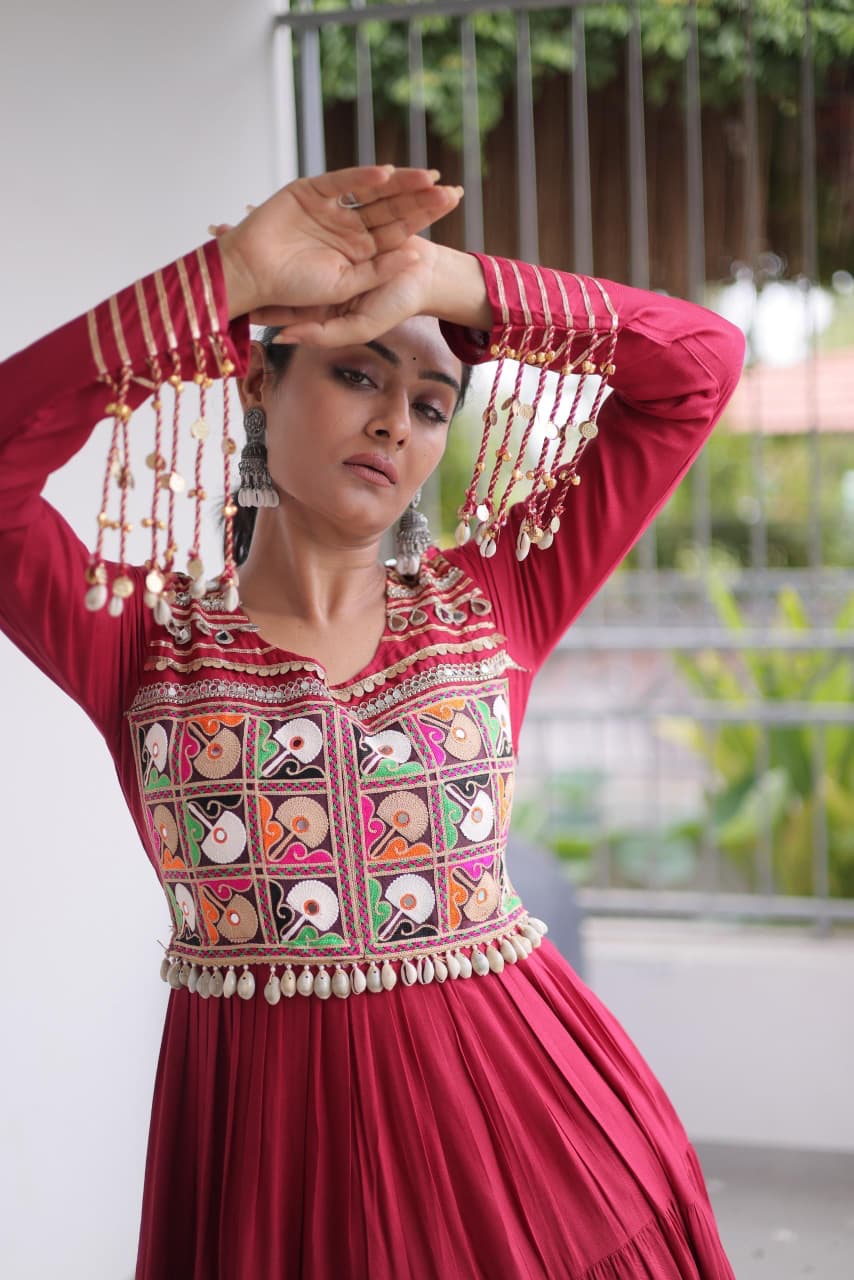 SM Rayon Kutchi Gamthi & Mirror Work Festive Gown