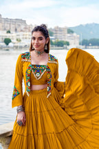 SM Traditional Gamthi & Mirror Work 3-Piece Jacket Lehenga Set