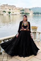 SM Traditional Gamthi & Mirror Work 3-Piece Jacket Lehenga Set