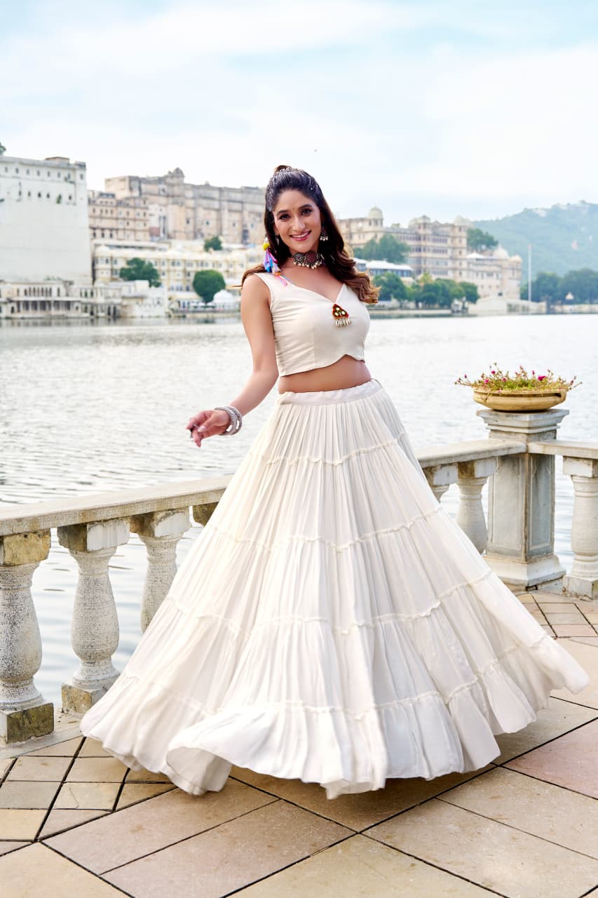 SM Traditional Gamthi & Mirror Work 3-Piece Jacket Lehenga Set