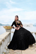 SM Traditional Gamthi & Mirror Work 3-Piece Jacket Lehenga Set