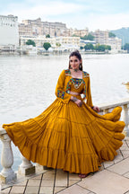 SM Traditional Gamthi & Mirror Work 3-Piece Jacket Lehenga Set