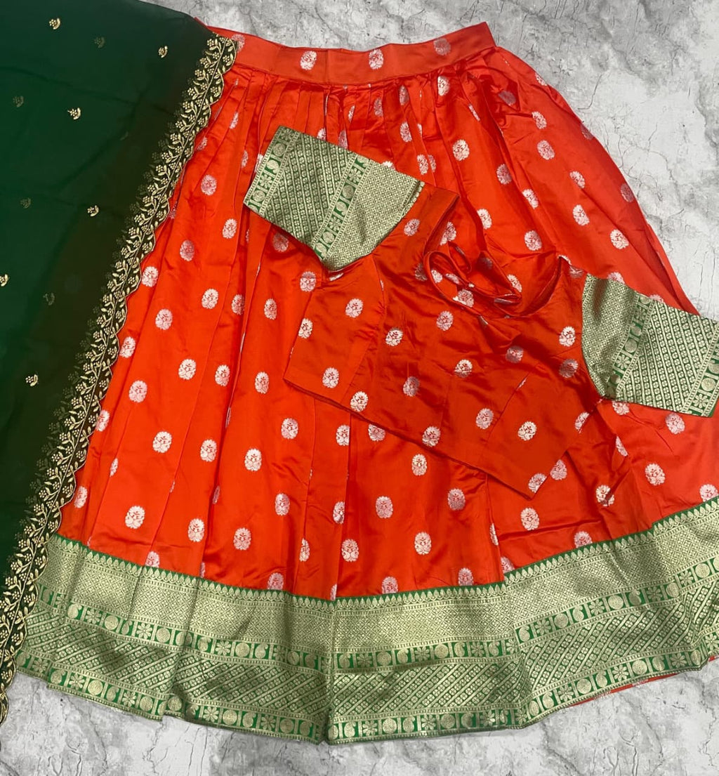 SM Kanjivaram Silk Zari Weaving South Style Lehenga Choli Set with Cutwork Dupatta
