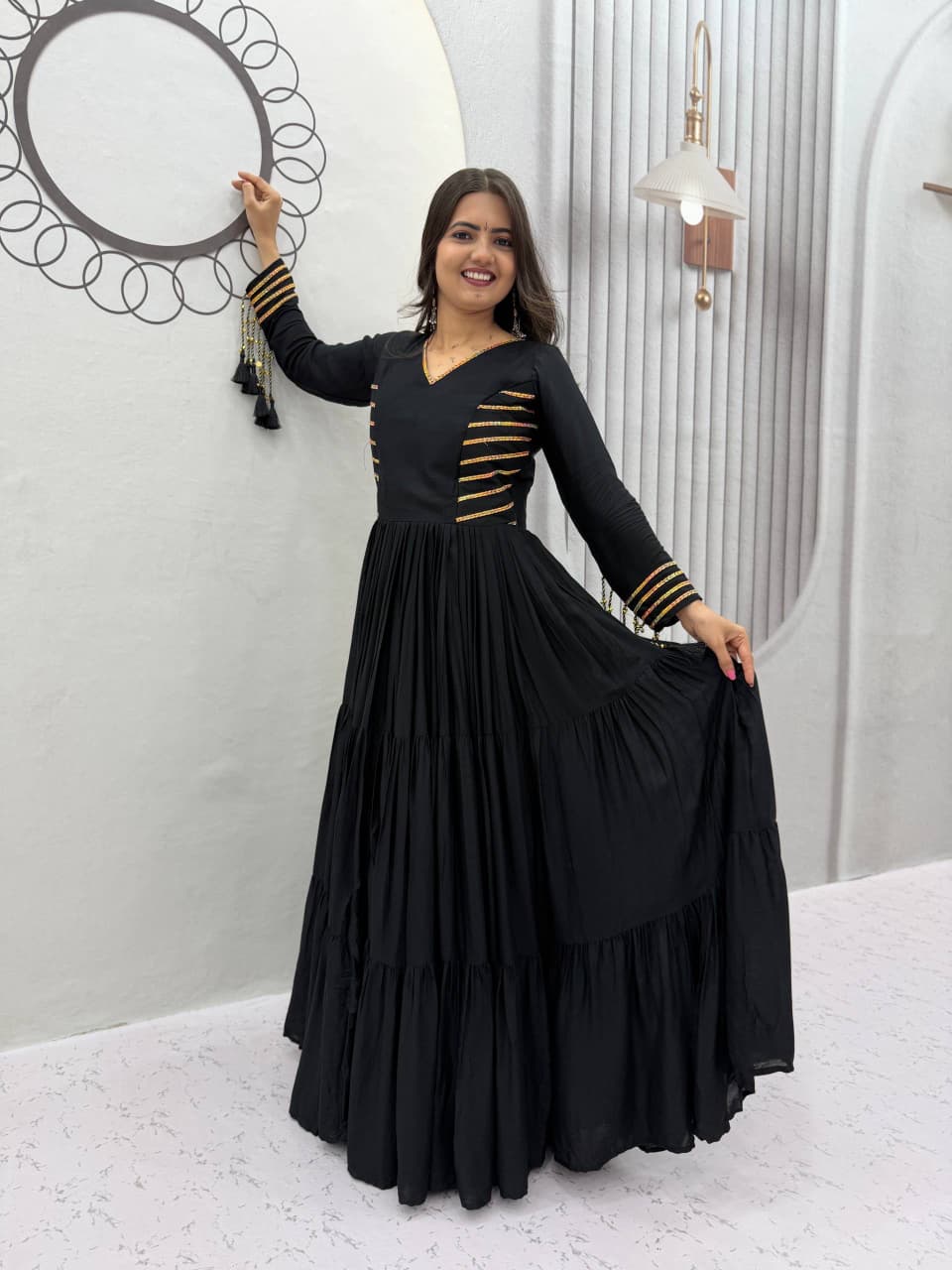 SM Festive Pure Cotton Twirl Flared Gown with Soft Micro Cotton Inner