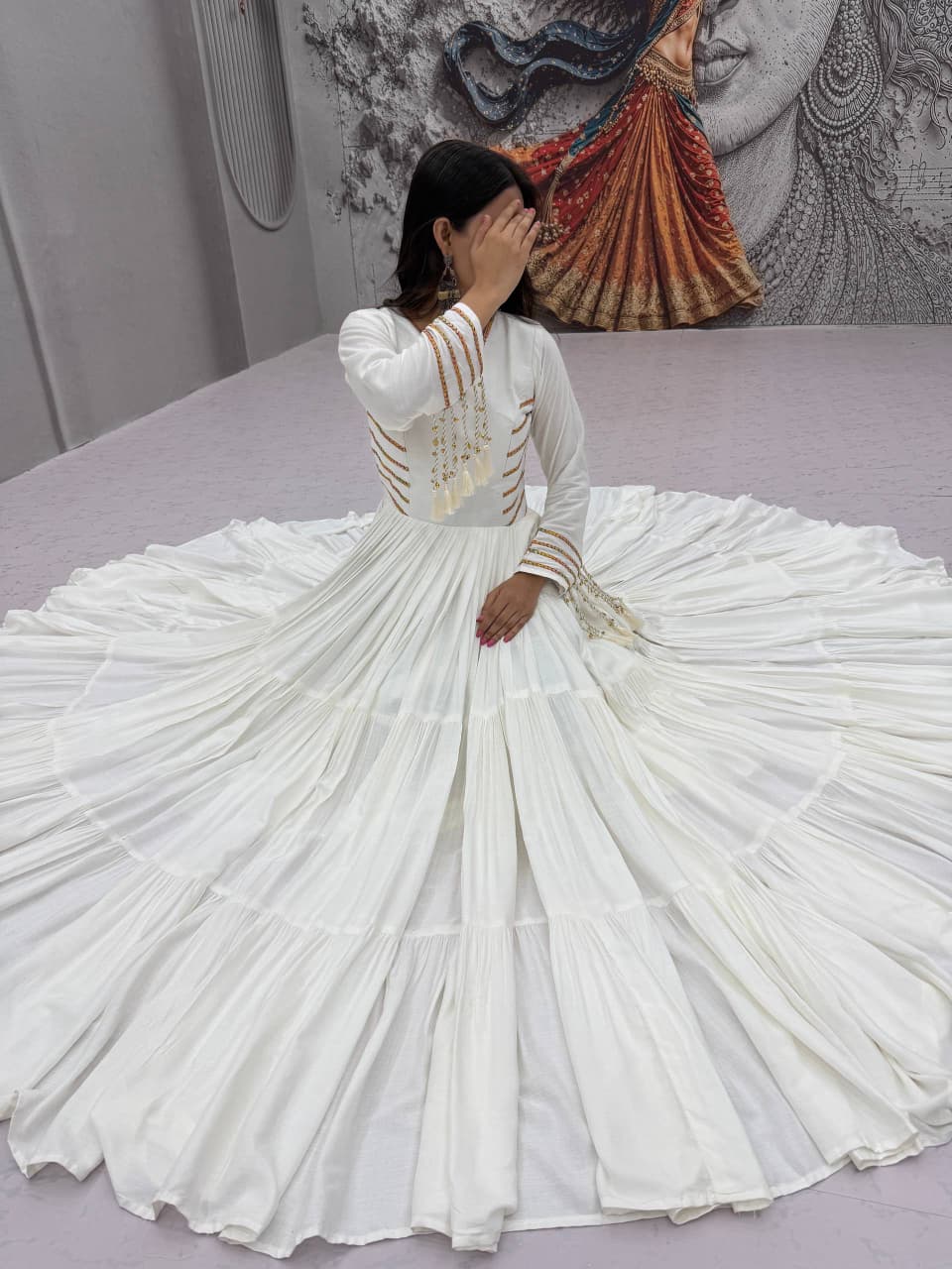 SM Festive Pure Cotton Twirl Flared Gown with Soft Micro Cotton Inner