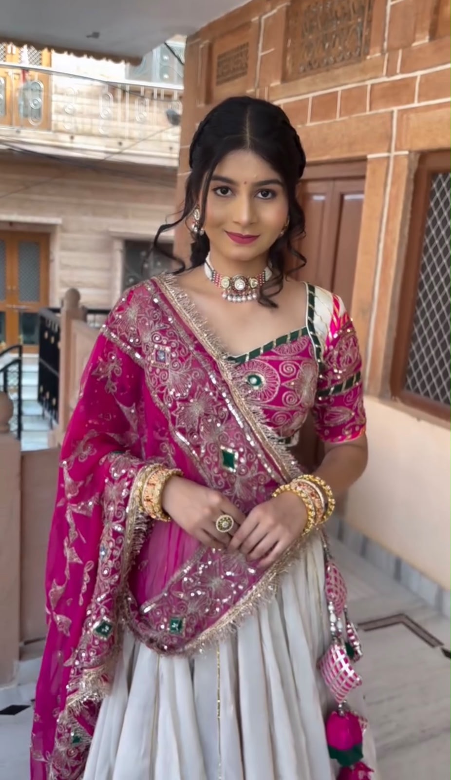 SM Traditional Heavy Thread & Sequins Embroidered 3-Piece Silk Lehenga Set