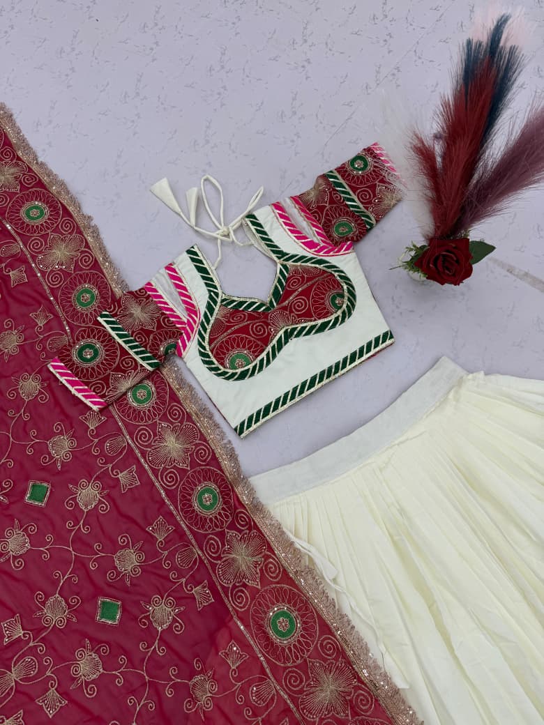 SM Traditional Heavy Thread & Sequins Embroidered 3-Piece Silk Lehenga Set