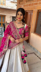 SM Traditional Heavy Thread & Sequins Embroidered 3-Piece Silk Lehenga Set