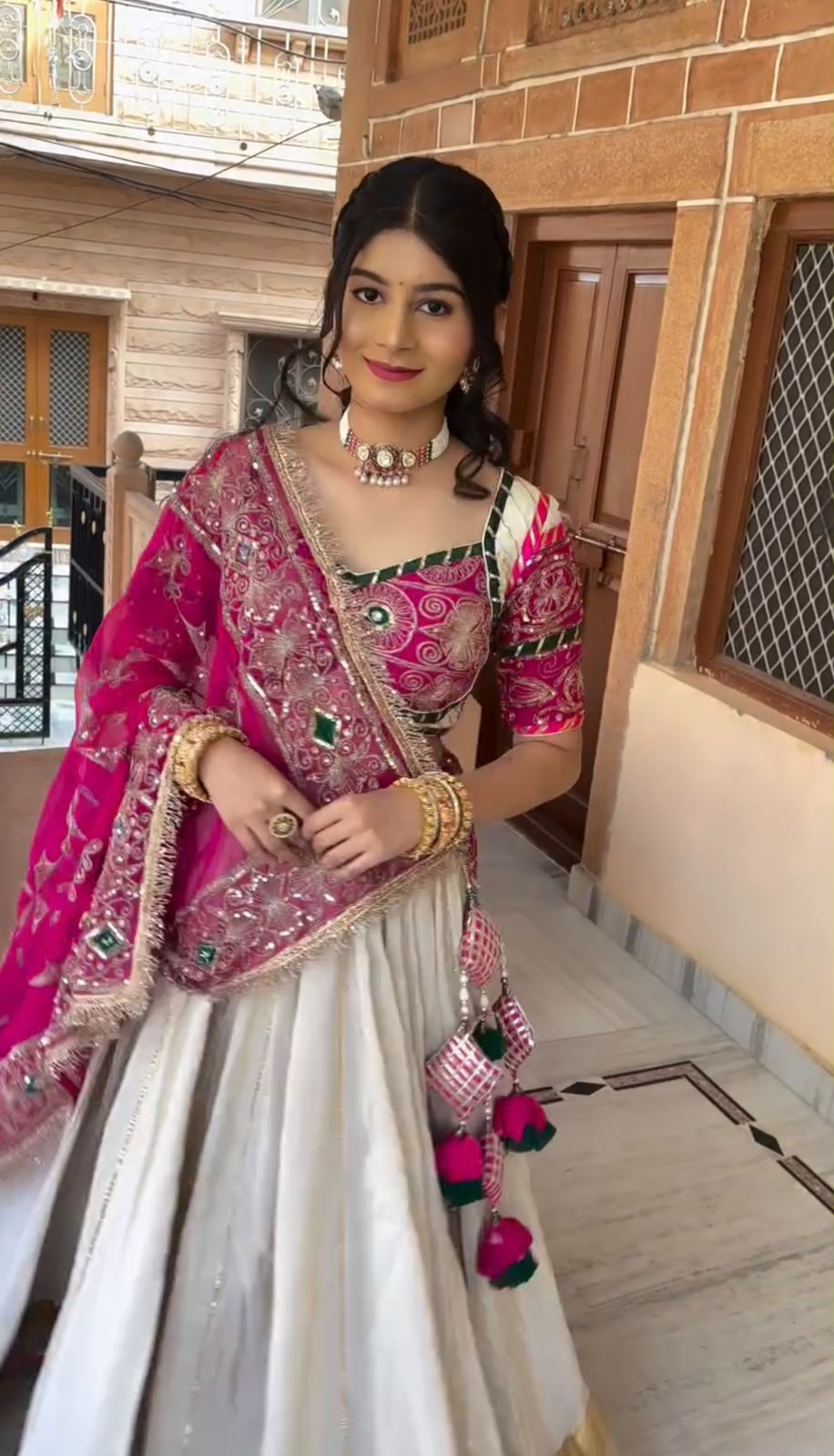 SM Traditional Heavy Thread & Sequins Embroidered 3-Piece Silk Lehenga Set