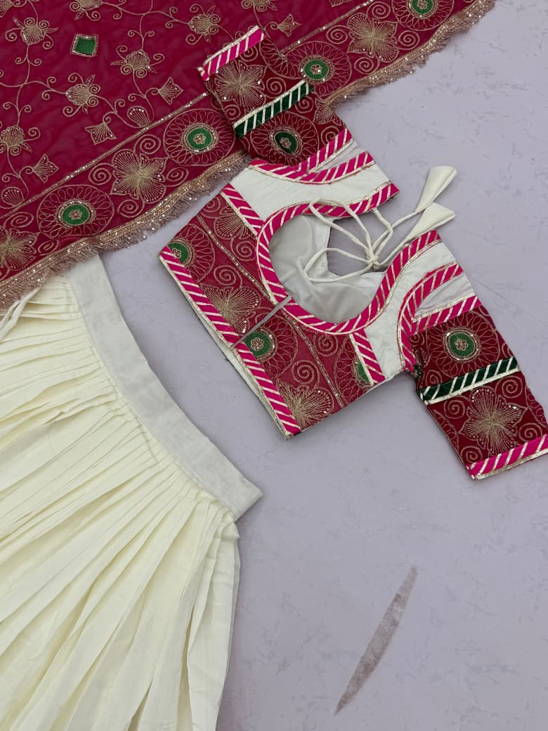 SM Traditional Heavy Thread & Sequins Embroidered 3-Piece Silk Lehenga Set