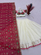 SM Traditional Heavy Thread & Sequins Embroidered 3-Piece Silk Lehenga Set