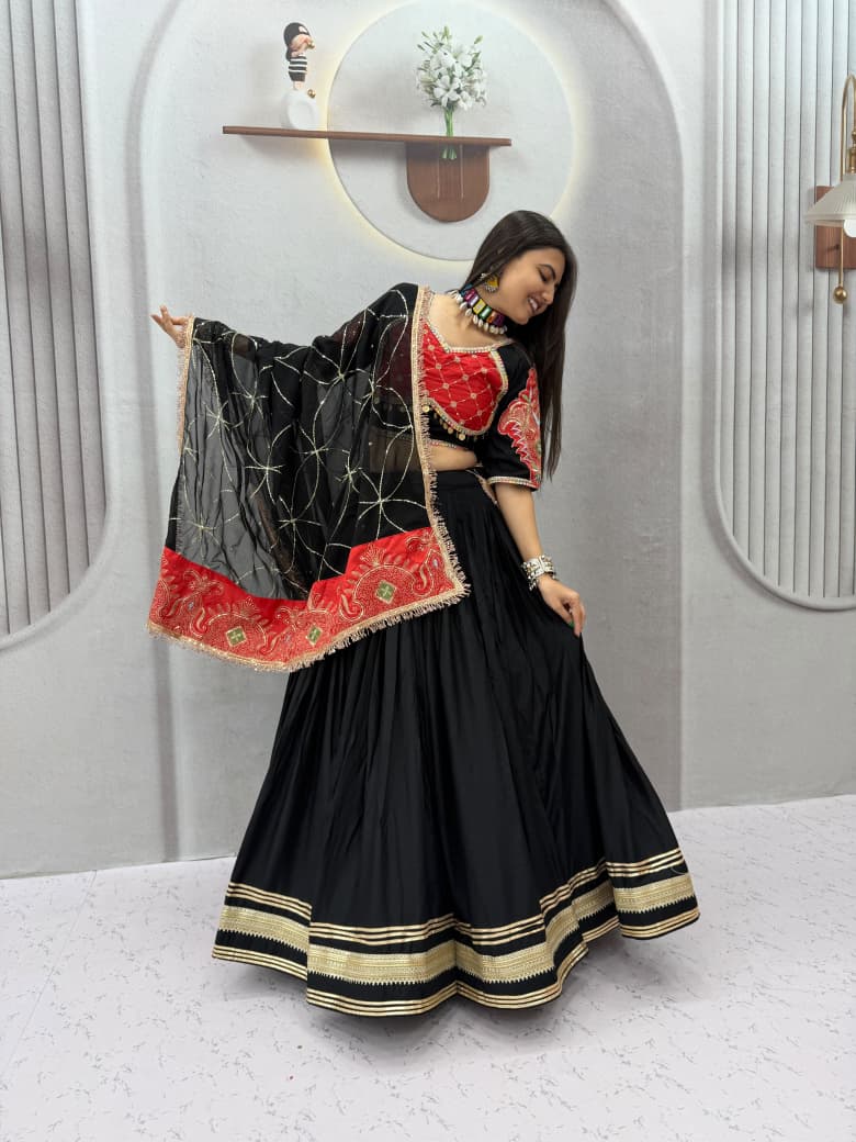 SM Rayon Cotton Chaniya Choli with Jacket & Embroidered Dupatta