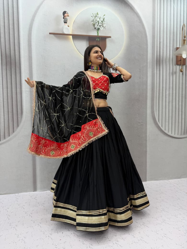 SM Rayon Cotton Chaniya Choli with Jacket & Embroidered Dupatta