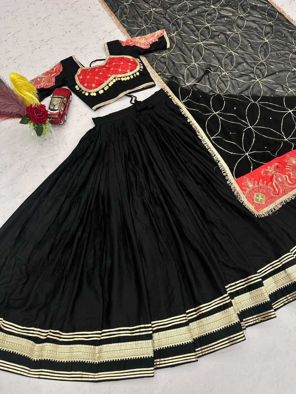 SM Rayon Cotton Chaniya Choli with Jacket & Embroidered Dupatta