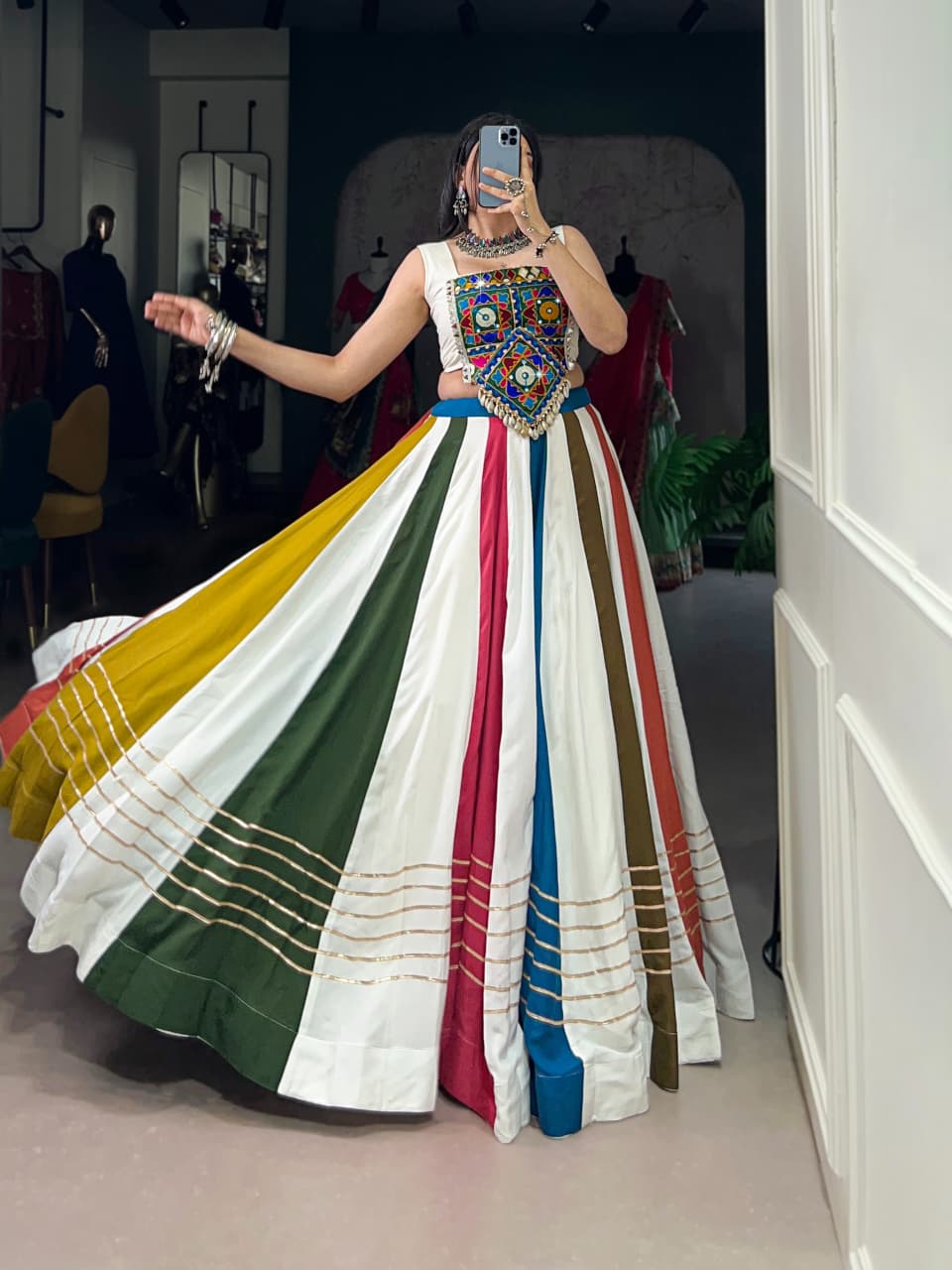SM Rayon Chaniya Choli with Original Mirror Work & Kodi Lace Blouse