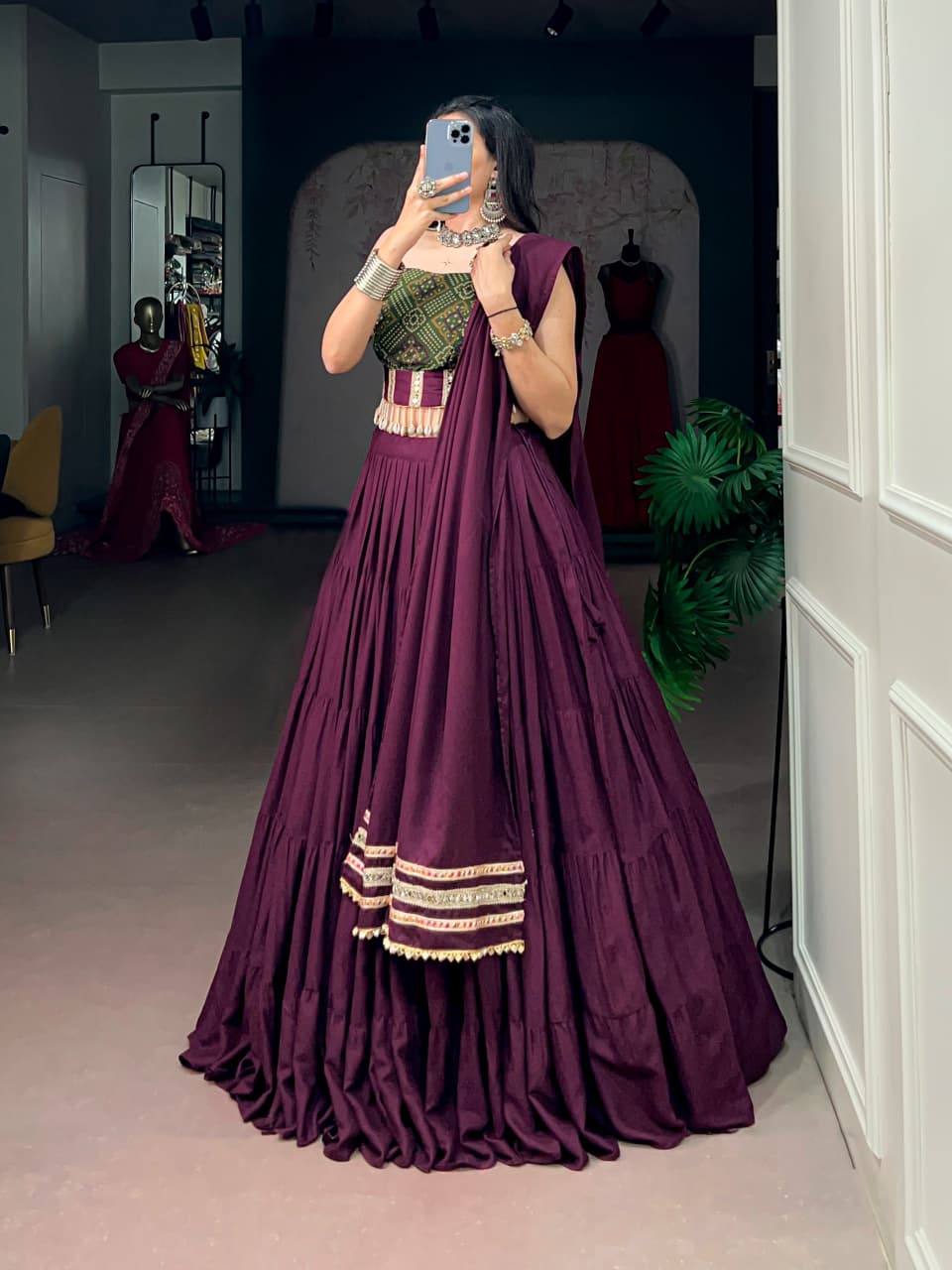 SM Grand Flair Pure Rayon Bandhej Print Navratri Lehenga Set with Kodi Lace