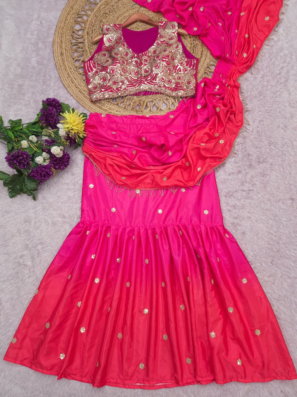 SM Premium Designer Crape Silk Lehenga Saree with Digital Print & Attached Pallu