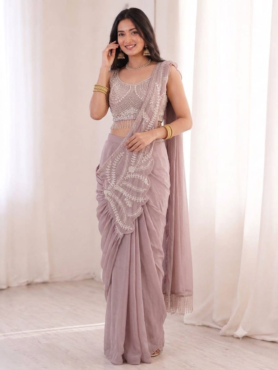 SM Super Trending Heavy Rangoli Ready To Wear Saree With Embroidery Sequin Work