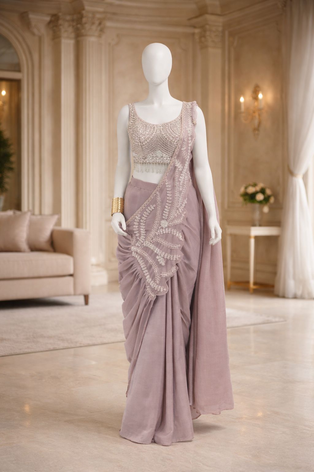 SM Super Trending Heavy Rangoli Ready To Wear Saree With Embroidery Sequin Work