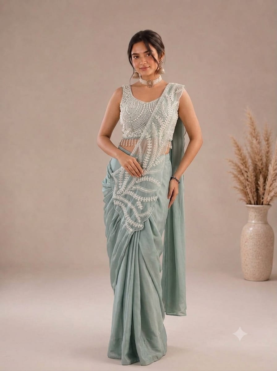 SM Super Trending Heavy Rangoli Ready To Wear Saree With Embroidery Sequin Work