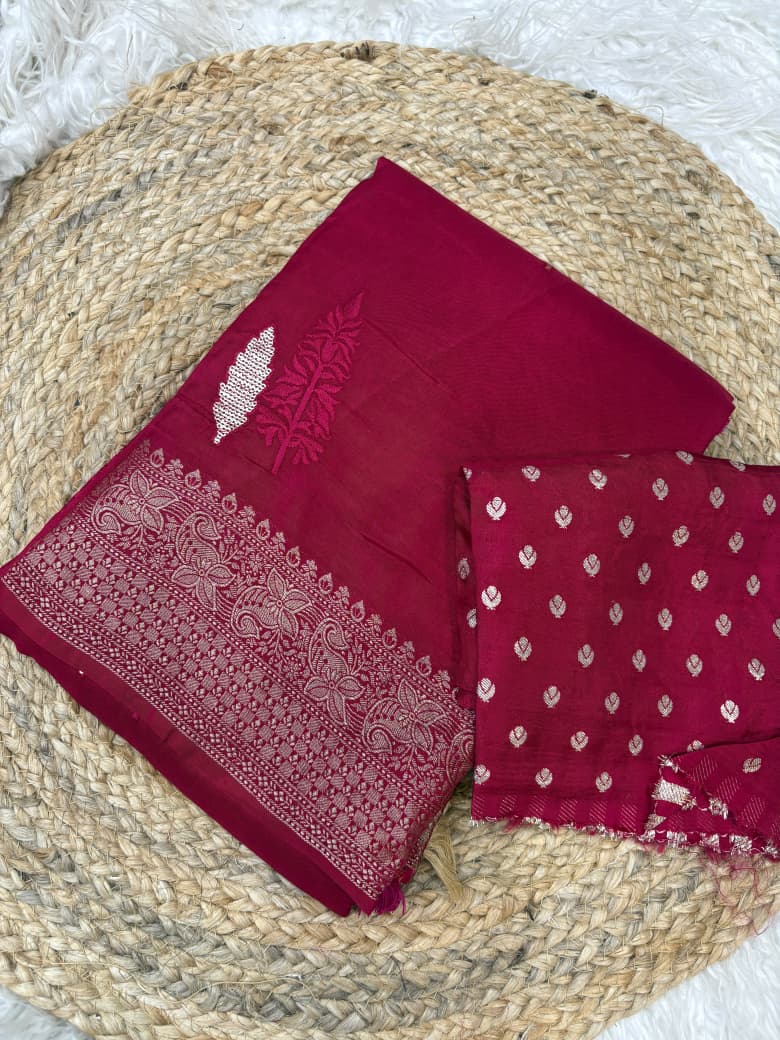 SM Pure Viscose Russian Mysore Crepe Sarees