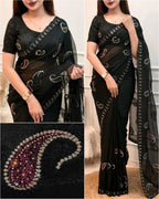 SM Melbourne Simmer Silk Saree With Kashmiri Thread Embroidery & Swarovski Diamond Work