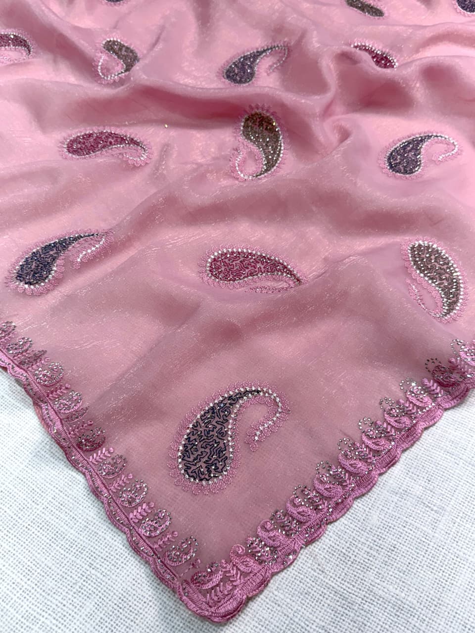 SM Melbourne Simmer Silk Saree With Kashmiri Thread Embroidery & Swarovski Diamond Work