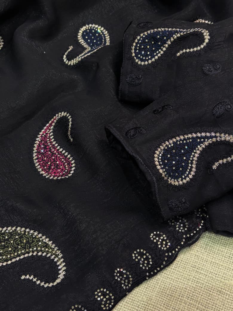 SM Melbourne Simmer Silk Saree With Kashmiri Thread Embroidery & Swarovski Diamond Work