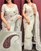 SM Melbourne Simmer Silk Saree With Kashmiri Thread Embroidery & Swarovski Diamond Work