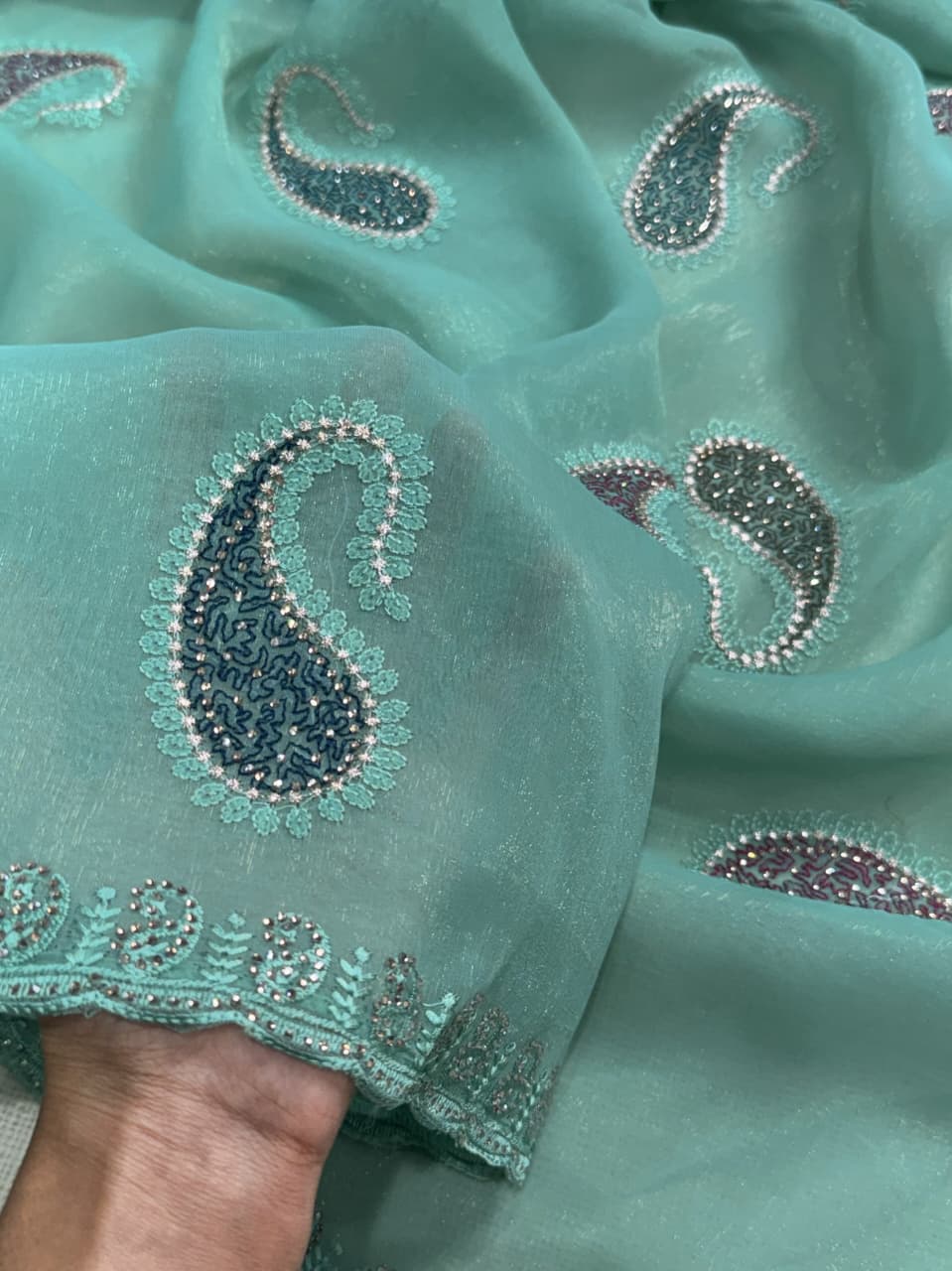 SM Melbourne Simmer Silk Saree With Kashmiri Thread Embroidery & Swarovski Diamond Work